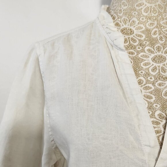 Cynthia Rowley Women's Size M White Linen 3/4 Sleeve Ruffle V-Neck Pockets Top - Picture 4 of 15